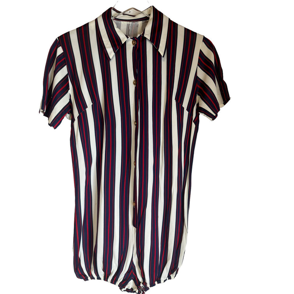Vintage 1960's 1970's Romper Striped Short Elastic Leg jumpsuit